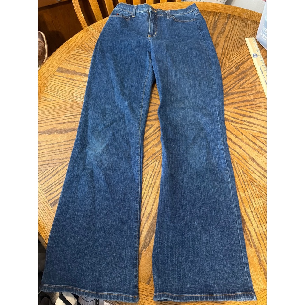NYDJ Tummy Tuck Jeans Womens 10 Blue Dark Wash Wide Leg High Rise 4000 USA Made